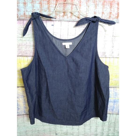 Caslon chambray tie shoulder blouse L - Picture 2 of 4